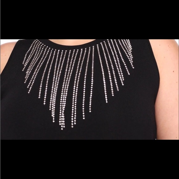 INC International Concepts Black Crewneck Rhinestone Fringe Neckline - Picture 7 of 13